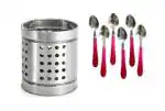 Blue Wonder Stainless Steel Cutlery Holder With Stainless Steel Handle Fork and (Multicolour, Pack of 2)