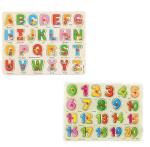NeverCry Multicolor Wooden Capital Letter And Number Learning Board (Pack Of 2)