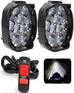 Eltron Turbo ELT8569LKGH DC Power Original 9 LED Fog Light Waterproof, Head Lamp Universal Bar Light Anti-Fog Off-Roading Driving For All Motorcycle, Bike, Scooty (12V DC 15W) (Pack of 2 With On/Off Switch), White
