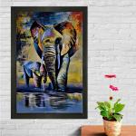 CHAQUE DECOR Harmice Elephant Pair Original Handmade Oil Painting On Canvas Framed (28x3x40)