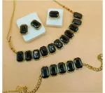 Gyaan Jewels Handmade Gold Plated Bronze Earring, Ring, Bracelet and Necklace Set Black (Women, Girls) Free Size