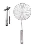 First Front Stainless Steel Regular Gas Lighter | Knife With Stainless Steel Deep Fry Strainer and Multicolour, Pack of 2