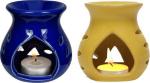 Mkd2 Rise Ceramic Candle Aroma Diffuser Oil Burner I Essential Oil Diffuser Lamp I Aroma Burner for Home Fragranc e Set of 2 (Multicolour, Blue & Yellow)