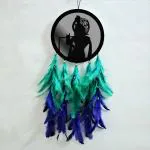 ColorSplash Lord Krishna Design Dream Catcher For Car Hanging | Decor Decorative Showpiece - 35 cm (Feather, Black, Green, Blue)