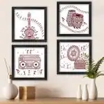 Indigifts Warli Art Poster Frame 6 x 6 inch (Pack of 4)