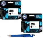 HP 818 Black Original Ink Cartridges (Pack of 2) With ITGLOBAL 3in1 Multi-Function Pen