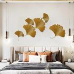 ZOVE Metal Gingkgo Gold leaves Wall Art Set of 6 Wall Hanging Home Decoration Perfect for Living Room/Hotel/Restaurant/Bedroom/Drawing Room (Color : Golden)
