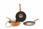 Nirlon Orange Flamy Aluminium Non-Stick Cookware Set with Glass Lid (Set of 4)
