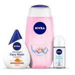 Nivea Shower Gel Waterlily 250ml,Nivea Milk Delight Turmeric 100ml &Deo Roll On 50ml Combo+FREE GIFT