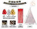 SOHAM SHREE Anniversary | Birthday | Romantic Dinner | Valentine Special Cabana Theme Tent Decoration Item Full Combo |Balloons-Lightings-T Lights-Banner -Tent (ANNIVERSRY- RED/White/Golden)