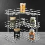 Plantex Stainless Steel Multipurpose L Shape 3 Tier Kitchen Corner Rack for Kitchen Accessories