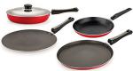 Nirlon 4 pcs of Red and Black Non-stick Kitchen Cookware Essential Set, Standard