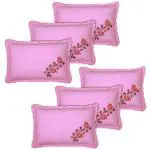 Kuber Industries Embroidery Pattern Breathable & Soft Cotton Pillow Cover For Sofa, Couch, Bed, Set of 6 (Pink) 54KM4121