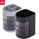 Deli E9147 Desk Organizer, Pen Holder, 6 Compartments, Black/Grey, Pack of 2