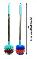 Mast Toilet Cleaning Brush Round with Extra Long Steel Handle - Pack of 2 (Color : Aqua Green, Blue)