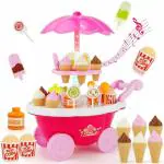 AMBEWORLD Ice Cream Candy Trolley Cart Pretend Play Set with Music and Lights for Baby Kids