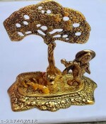 BHCPLCow Krishna Tree Idol Handmade Religious Aluminum Golden Lord Krishna with Cow Kamdhenu Krishna Idols Showpiece Diwali Gift Diwali Pooja Home Decor-Office Decor Decorative Showpiece