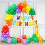 SPECIALYOU.IN first birthday decorations boy / girl with multicolor balloons for birthday , Rainbow theme birthday foil balloon banner and No.1 foil balloon birthday decoration kit -64 items
