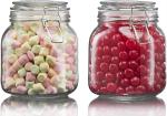 Cracker Transparent Glass Airtight Canister Kitchen Storage Jar Container With Clip Lock For Storage 750ml (2pc)