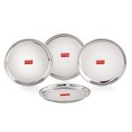 HAZEL Stainless Steel Thali Plates With Mirror Finish | Serveware Tableware Snacks Plates Set for Kitchen Storage Friendly | Steel Kids plate with Glossy finish | Serving Plate Set of 4, 18.5 cm