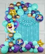 SpecialYou.in Baby Shark theme Birthday Decorations DIY kit for Kids with 7ft fringe curtain- 76 Items