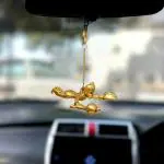 CraftVatika Metal Flying Hanuman for Car Door Window Hanging (5 Inches Height, Golden)