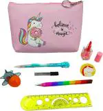 POKSI Combo Stationary Art Polyester Pencil Box l Set of 8 Multicolor