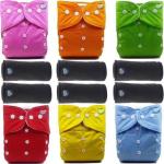 Swito mart Baby Cloth Pocket Diapers , Reusable Washable Adjustable Snap Buttons Waterproof Nappies for Newborn Infants with Wet-Free Insert Pad-(0-12 Months)(Combo of 6 Cloth Diapers+6 bamboo charcol Inserts) ()