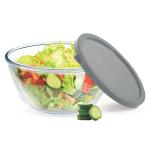 Treo Transparent Round Borosilicate Glass Mixing Bowl with Grey Quick Lid,2100 ml