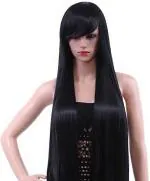 YOFAMA Long Hair Wig Black Synthetic Fiber Women