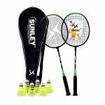 SUNLEY Badminton Set, Badminton Complete Set with 2 Pcs Wide Body Badminton Rackets and 5 Piece Nylon Shuttlecock with Attractive Cover (Multicolor)