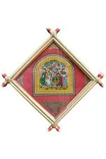 Village Kraft Patachitra Radha Krishna Raas Leela Palm Leaf Painting Framed Wall Decoration 15.24 x 15.24 cm