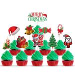 Zyozique 10 Pieces Large Size Merry Christmas Cake Toppers Xmas Cupcake Topper Picks for Christmas Party Cake Decoration Holiday Supplies (10 Styles)