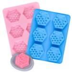 Moldberry 6 Cavity 3D Hexagon Bee Honeycomb Silicone Molds for Handmade Soap and Cake Making, Nonstick & BPA Free Soap Mold, Soap Making(Pack of 2)