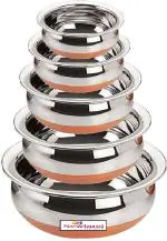 IM ENTERPRISE Multicolor Stainless Steel Handi Pot Set 0.85 L, 1.5 L, 1.8 L, 500 L, 1 L (Pack of 5)
