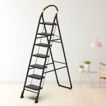 Asian Paints TruCare Home Ladder, Foldable with 7 Slip-Resistant Steps Durable, Heavy Duty, Anti-Skid Steel Ladder | Guard Rail for Safety (7 Steps, Black)