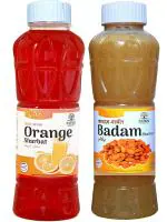 Natraj The Right Choice Orange Sharbat and Badam Sharbat Syrup - (750 X 2= 1500ml) (Pack of 2)