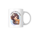 VitaVerse Handle with Care Text with Girl and Kitten Cute Ceramic Mugs for Your Birthday,gf,bf,Wife,mom,Girls,Husband on Any Specail Day | Coffee Mugs & Tea Mugs | Pack of 2