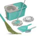 Spotzero By Milton Plastic Aqua Green Classic Floor Mop, Dust Broom And Dustpan With Brush (Set Of 3)