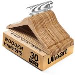 ROCKFIELD Ulimart Wooden Hangers Wood Hangers 30 Pack Coat Hangers for Closet Clothes Hangers Wooden for Suit Jeans Natural
