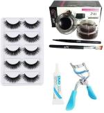 Lenon Beauty 5 Pair Eyelash, Glue, Curler, Gel Eyeliner Black and Brown (8 Items in the set)