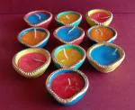 Om Craft Villa Traditional Clay Diya Multicolor Diwali Oil Lamp Wax Filled (Pack of 10)