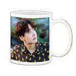 Mug Morning BTS JHope Mug BTS JHope Coffee Mug JHope Cup J Hope Wearing Black Shirt with Yellow Design On It (White)