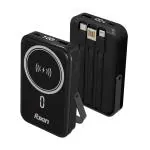 Foxin All-in-One Mag Pro Wireless Power Bank 10000 mAh - Magsafe Powerbank for iPhone with Built-in Cables, Adjustable Metallic Stand & Digital LED Display - BIS Certified | 22.5W, Black