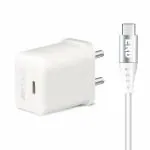 ERD TC-132, 25W Fast Wall Charger Adapter (Power Delivery) USB-C Fast Charging Technology, Compatibility with (All iOS & Android Devices) 150-240VAC, BIS Certified, 1mtr USB-C TO C Data Cable, White