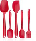 KARP Imported Premium Silicone 5 Piece Spatula Set for Baking, Cooking, Mixing - Non-Stick- Red