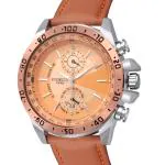 EVOTECH Swiss Style Two Tone Chrono Quartz Analog Watch for Men & Gents Cool, Classy, Trendy, Funky, Stylish Unisex Watches. Round Luminous dial Casual Wear All Occasions (Brown)