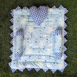 Motherhood Sky Stars With Black Dots Cotton Baby Mattress Bed With Side Support Heart Shaped Pillow