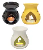 Mkd2 Rise Ceramic Candle Aroma Burner Oil Diffuser I Aroma Oil Burner for Home Fragrance Set of 3 Multicolour (Black White Yellow)