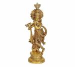 Idol Collections Gold Resin Krishna Playing Flute, Brass Lord Vishnu And Goddess Lakshmi Statue, 17.5 Inch
